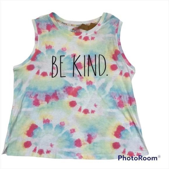 New with Tags Rae Dunn “Be Kind” Tie Dyed Muscle Shirt Size Medium - Picture 3 of 8